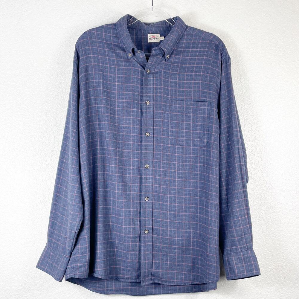 Faherty Men's Blue Red Plaid Long Sleeve Button Up Shirt Size XL Cotton Soft